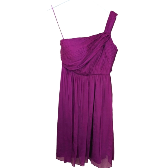 J Crew 100% silk Dress Lucienne purple raspberry Chiffon  crepe one shoulder 8 - Picture 3 of 9